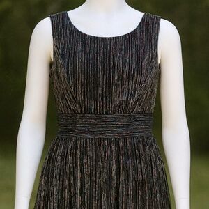 Black Metallic Pleated Tiered Dress